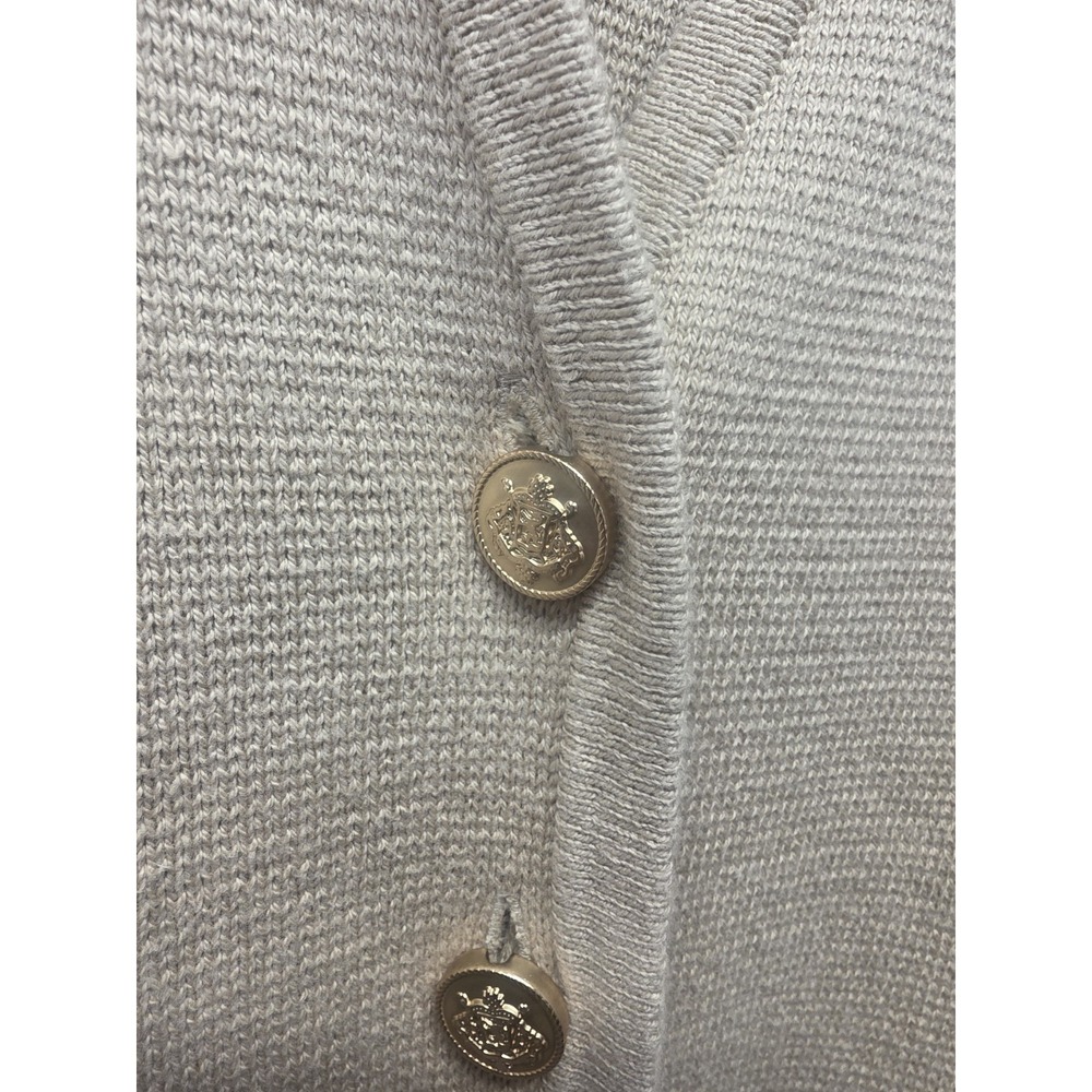 J.CREW V-neck Blazer Sweater Women's Size L Tan Oversized Golden Buttons Pockets - Picture 5 of 12